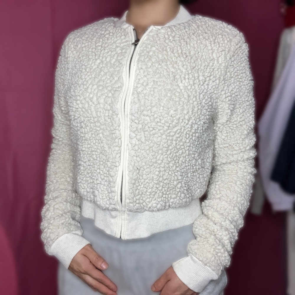 White cropped zip-up sweater